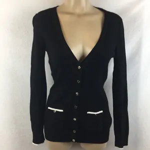 Black Snap Ribbed Long Sleeve Cardigan Sweater by White House Black Market S thumbnail 3