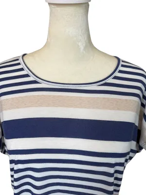 Modern Attraction navy white cream striped cap sleeve pullover top size M thumbnail 5