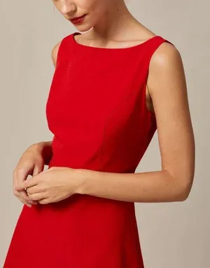 Rihoas Red Boat Neck High Waisted Mini Dress thumbnail 3