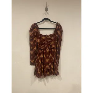House of Harlow 1960 Dress Womens Medium Brown Ikat Print Long Sleeve Mini Boho thumbnail 4