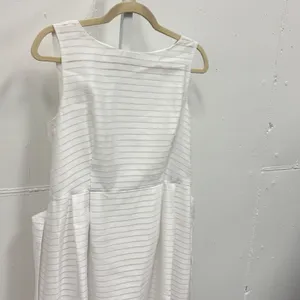 Anne Klein White Horizontal Stripe Sleeveless Fit and Flare Belted Dress Size 10 thumbnail 6