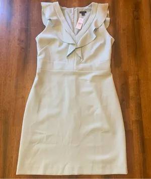 Ann Taylor dress size 8 NWT Light Mint Green ruffles on front zip up back thumbnail 1