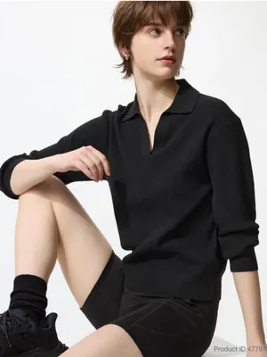 Uniqlo Black Rib Knit Polo thumbnail 1