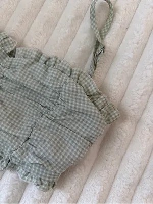 Princess Polly Sage Green Gingham Ruched Crop Top thumbnail 3
