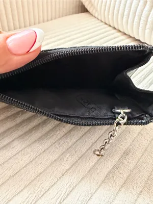 Coach Black Leather Coin Pouch with Silver Chain thumbnail 3