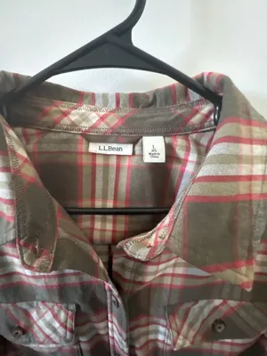 L.L.Bean Relaxed Fit Plaid Cotton Flannel Button-Up Shirt Brown Pink Size L thumbnail 3