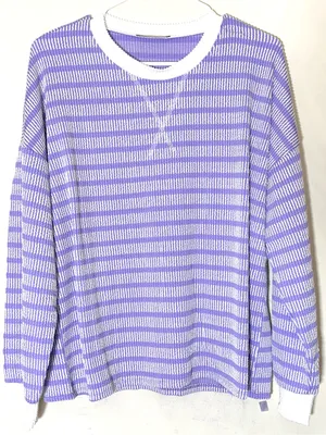 Zenana Raised Rib Striped Pullover & Wide Leg Pants Set Womens Lavender Sz Small thumbnail 3