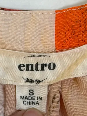 Entro Women’s Floral Midi Dress Size S Beige Orange Smocked Puff Sleeve thumbnail 4