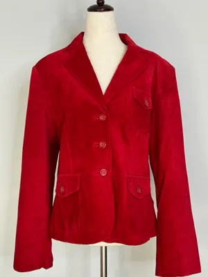Preston & York Vintage Cherry Red Suede Leather Blazer size Large thumbnail 5