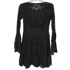Free People Lovers Folk Song Dress Size 2 Black Lace Bell Sleeve Cutout Back thumbnail 4