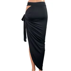 Oh Polly Black Cutout Tie High Waisted Drape Asymmetric Pencil Maxi Skirt Size 0 thumbnail 3