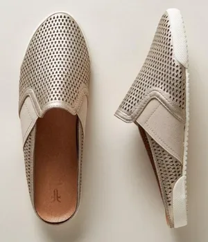 FRYE‎ Melanie Perforated Slip On Mules 9M Casual Chic Minimalist Neutral Comfort thumbnail 1