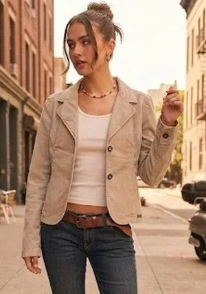 Y2K Unionbay Tan Corduroy Stretch Blazer Jacket Womens Large Button Front Beige thumbnail 1