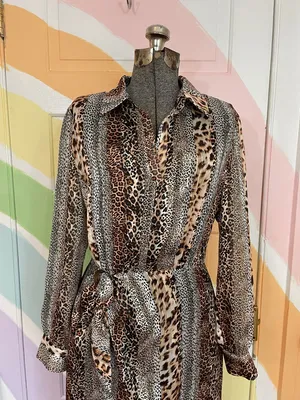 Sam Edelman Mixed Animal Print Satin Shirt Dress Semi Sheer Sz 8 💚🎀 thumbnail 4