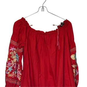 Free People Womens Dress Fleur Du Jour Embroidered Mini Off Shoulder Red Small thumbnail 9