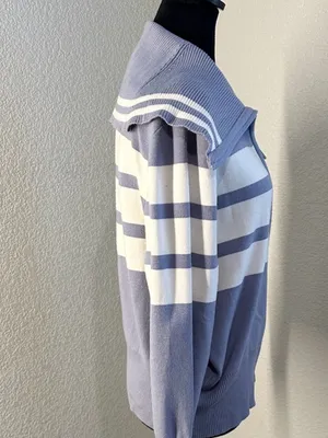Marc New York Light Blue and White Striped Zip Up Sailor Collar Cardigan thumbnail 4