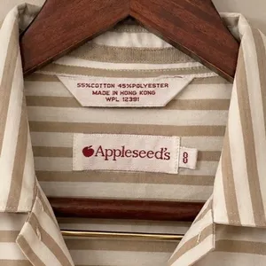 Appleseeds Womens Tan White Striped Button Down Shirt Long Sleeve Blouse Size 8 thumbnail 5