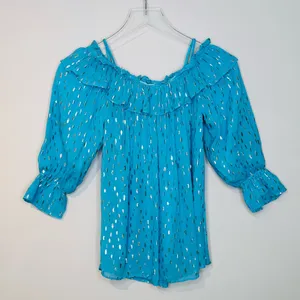 Lilly Pulitzer CeeCee Turquoise Oasis Metallic Off-Shoulder Blouse Shirt Top thumbnail 4