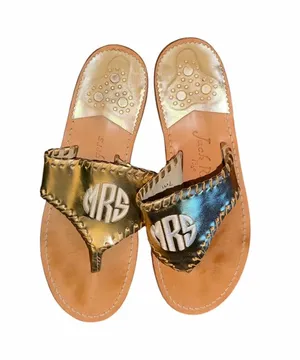 Jack Rogers Monogram Metallic Thong Sandals - Gold Size 7 M thumbnail 1