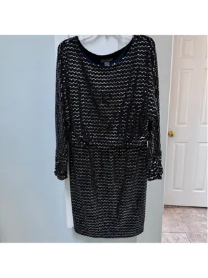 Jessica Howard Cocktail Dress, Black Silver Sparkle 12 Knee Length Long Sleeve thumbnail 3