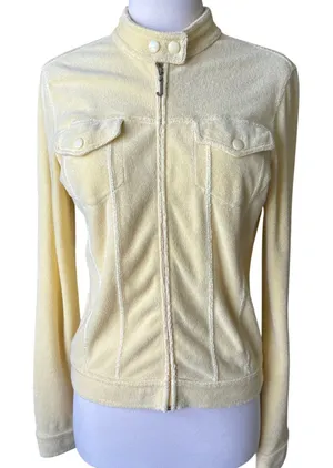 VTG 00s Juicy Couture Terrycloth Track Jacket Butter Yellow Made in the USA Tag thumbnail 1