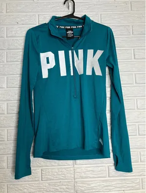 PINK Quarter Zip‎ Pullover Womens XS Teal Excellent Ultimate Logo Thumbhole thumbnail 1
