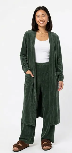 Sofia Intimates Sofia Vergara Corduroy Fleece Robe Wide Leg Pants Lounge Set M thumbnail 1