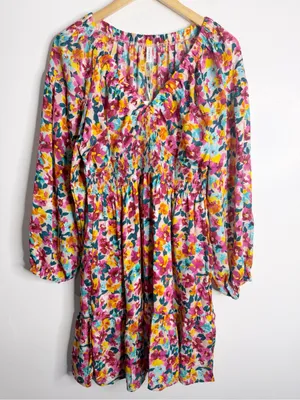 Boho Floral Dress Long Sleeve‎ Babydoll Smocked Large Whimsigoth Cottagecore thumbnail 2