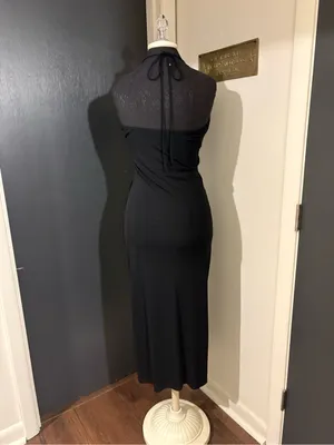 Zara Black Ruched Halter Midi Dress with Tie at back thumbnail 4