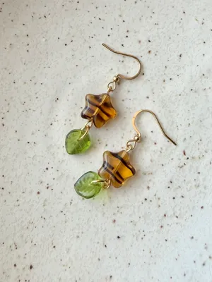 Handmade unique retro vintage fairy boho style dangle earrings w/ quality Czech glass beads mix 🌀🍃💛 thumbnail 2