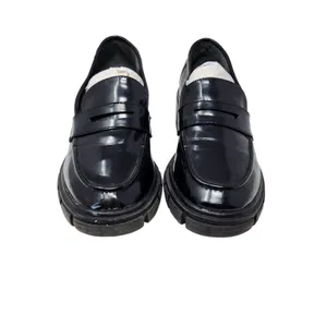Crown Vintage Black Faux Leather Slip On Sage Chunky Penny Loafers Size 7.5M thumbnail 3
