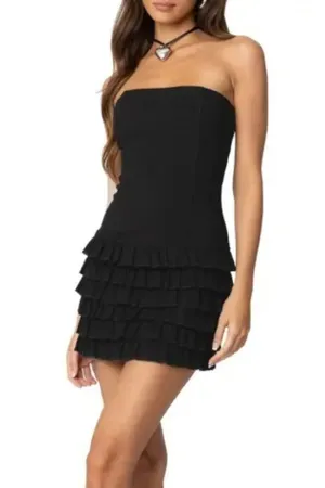 NWT! Edikted Strapless Tiered Ruffle Hem Minidress Size M thumbnail 2