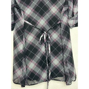 APT 9 Women's L Black Plaid‎ Ruffle Sheer Top w/ Black Tank Top Soft Goth Grunge thumbnail 8