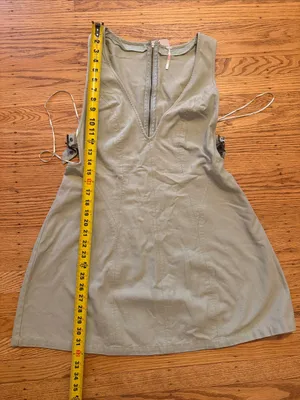 Free People Teresa Sleeveless V-Neck Olive Green Washed Sage Mini Dress Size L thumbnail 4