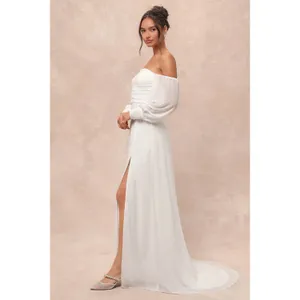 NWT Lulus Adorna White Off-the-Shoulder Maxi Dress Bridal Bride Wedding Size M thumbnail 5