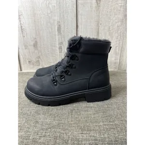 Womens Sz 7 Black Faux Fur-Lined Boots Side Zipper & Lace-Up Emo Goth Grunge thumbnail 4
