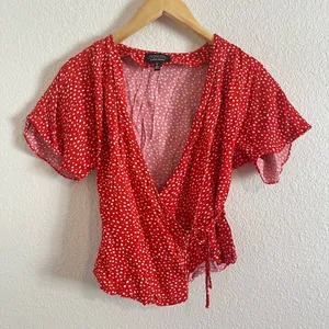& Other Stories red and white polka dot wrap top blouse thumbnail 1
