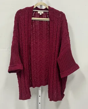 Umgee USA Burgundy Cable Open Front Chunky Knit Cardigan Oversized M/L Boho thumbnail 1