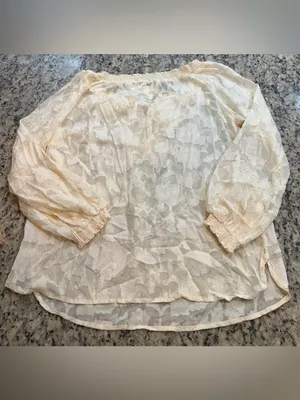 Charming Lace-Trim Sheer Peasant Blouse - Cream with Gold Thread Accents thumbnail 4
