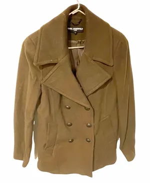 Karl Lagerfeld Small Green Brown Double Breasted Wool‎ Blend Pea Coat thumbnail 1