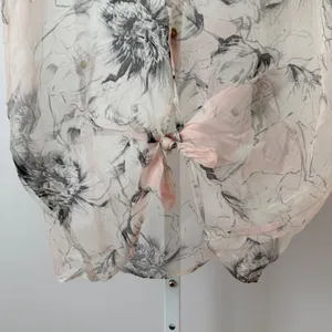 Silk Floral Boho Fairy Ethereal Tie Waist Sleeveless Blouse Pink Cream S thumbnail 5