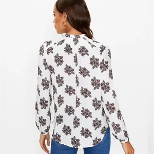 Loft long sleeve white floral print blouse top size small thumbnail 3