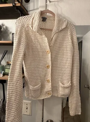 Ann Taylor Cream Crochet Button-Up Cardigan thumbnail 1