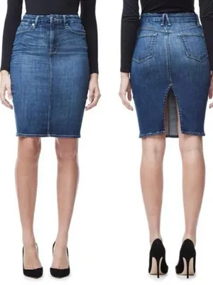 Good American Stretch Denim Pencil Skirt Blue Size 10 30 Knee Length Classic thumbnail 2