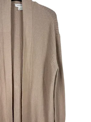 Club Monaco 100% Cotton Cable Knit Cardigan Beige Open Front Oversized XS thumbnail 6