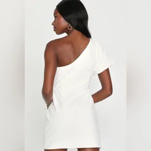 Lulus Flirtatious Celebration White One-Shoulder Tulip Mini Dress thumbnail 2