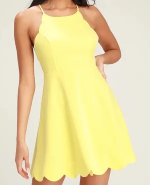Lulus Play On Curves Light Yellow Backless High Neck Dress thumbnail 1