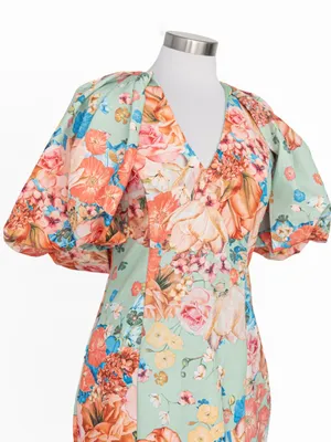 Jewel Badgley Mischka - Floral Puff-Sleeve Cocktail Dress thumbnail 7