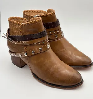 Patrizia Strappy Faux Leather Dressy Boots Studded‎ Ankle Booties Braided Strap thumbnail 1