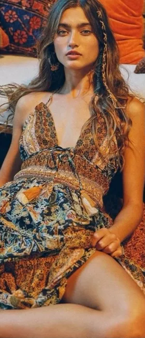 Free People Bohemian Gypsy Beachy Real Love Maxi Dress Twilight Combo Size Large thumbnail 1